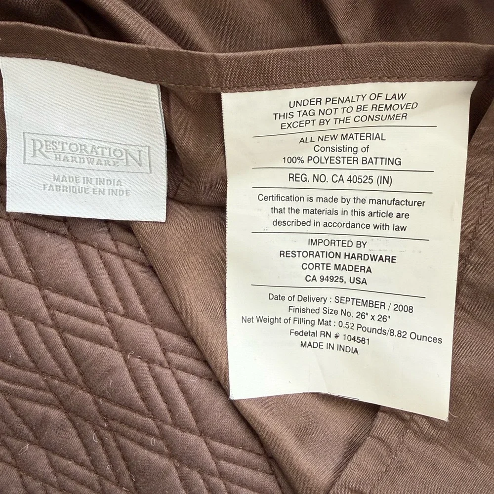 Restoration Hardware Brown Quilted Pillow Covers